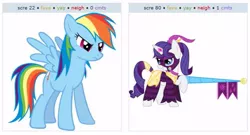 Size: 529x286 | Tagged: derpibooru, derpibooru import, exploitable meme, joust, juxtaposition, juxtaposition win, meme, meta, rainbow dash, rarity, safe