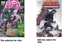 Size: 1672x1424 | Tagged: comics, derpibooru import, godzilla, godzilla (series), godzilla the half-century war, heather breckel, idw, kaiju, queen chrysalis, safe, twilight sparkle