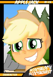 Size: 759x1101 | Tagged: applejack, artist:ajmstudios, card, collector cards, derpibooru import, safe, scootaloo's scootaquest cards, solo, trading card