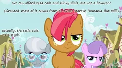 Size: 1152x648 | Tagged: babs seed, derpibooru import, diamond tiara, insane pony thread, safe, silver spoon, tesla coil