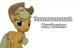 Size: 960x600 | Tagged: 3d, applejack, artist:pinkie diane roosevelt phd, caption, derpibooru import, gmod, image macro, meme, reaction image, safe, simple background, solo, text