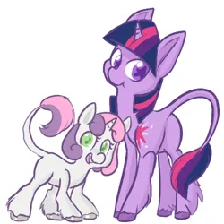 Size: 500x500 | Tagged: safe, artist:mt, derpibooru import, sweetie belle, twilight sparkle, classical unicorn, unicorn, alternate design, butt, cloven hooves, leonine tail, plot, unshorn fetlocks, wingding eyes