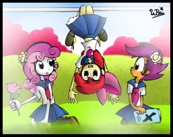 Size: 1032x822 | Tagged: safe, artist:neoncabaret, derpibooru import, apple bloom, scootaloo, sweetie belle, human, equestria girls, belly button, clothes, humanized, magic skirt, midriff, petticoat, pony coloring, sailor uniform, school uniform, schoolgirl, skirt, smiling, uniform