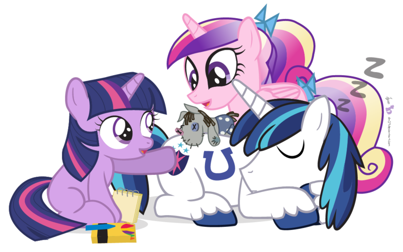 Size: 1040x650 | Tagged: artist:dm29, blue's clues, cute, derpibooru import, female, filly, horseshoes, julian yeo is trying to murder us, parody, princess cadance, safe, shining armor, simple background, sleeping, smarty pants, transparent background, trio, twilight sparkle, twily