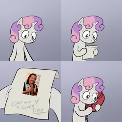 Size: 2000x2000 | Tagged: call me for a good time, derpibooru import, edit, exploitable meme, meme, obligatory pony, ron jeremy, safe, sweetie belle, sweetie's note meme