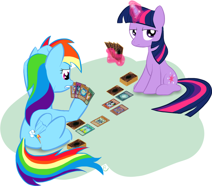 Size: 1468x1287 | Tagged: artist:equinepalette, card, derpibooru import, rainbow dash, safe, twilight is not amused, twilight sparkle, unamused, yu-gi-oh!