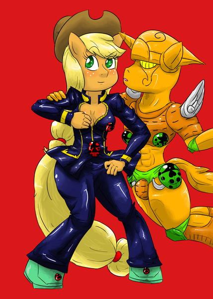 Size: 2000x2800 | Tagged: anthro, artist:plankboy, derpibooru import, giorno giovanna, gold experience, jojo's bizarre adventure, parody, safe, stand, vento aureo