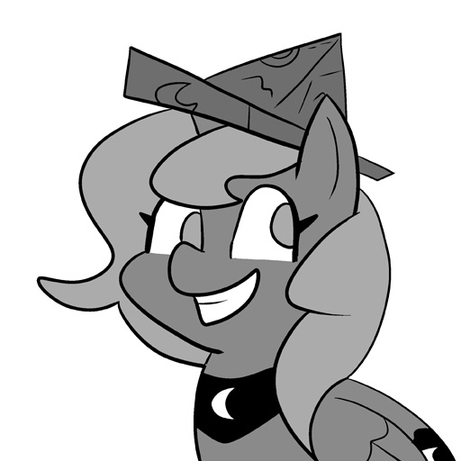 Size: 512x512 | Tagged: safe, artist:pembroke, derpibooru import, princess luna, pony, moonstuck, cartographer's cap, female, filly, grayscale, hat, monochrome, simple background, solo, woona, younger