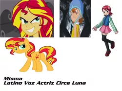 Size: 2344x1756 | Tagged: safe, derpibooru import, sunset shimmer, pony, equestria girls, equestria girls (movie), circe luna, digimon, digimon adventure, exploitable meme, latin american, maylu sakurai, megaman, megaman nt warrior, meme, same voice actor, sora takenouchi