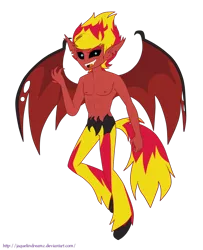 Size: 900x1111 | Tagged: safe, artist:jaquelindreamz, derpibooru import, sunset shimmer, demon, equestria girls, equestria girls (movie), abs, bare chest, clothes, equestria guys, male, partial nudity, rule 63, solo, sunset glare, sunset lucifer, sunset satan, topless