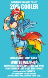 Size: 500x800 | Tagged: 20% cooler, advertisement, artist:victorially, burlesque, clothes, corset, derpibooru import, human, humanized, poster, rainbow dash, safe, tailed humanization