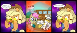 Size: 1700x744 | Tagged: applejack, artist:madmax, comic, derpibooru import, element of honesty, ferris bueller's day off, mayor mare, non-dyed mayor, pinkie pie, robot, safe, soylent green, surprise, sweetie belle, sweetie bot, they live, thundercats