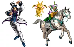 Size: 1000x640 | Tagged: barely pony related, derpibooru import, fancypants, johnny joestar, jojo's bizarre adventure, peewee, recolor, safe, slow dancer, spike, stand, tusk, tusk act 1, william zeppeli