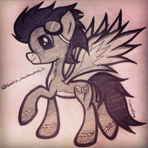 Size: 1024x1024 | Tagged: artist:livenzfire, derpibooru import, safe, soarin', solo, traditional art