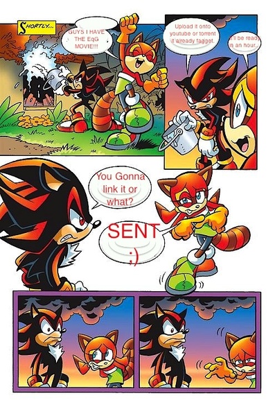 Size: 492x750 | Tagged: archie comics, barely pony related, crossover, derpibooru import, marine the raccoon, /mlp/, safe, shadow the hedgehog, sonic the hedgehog (series), vulgar