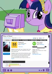 Size: 564x800 | Tagged: safe, derpibooru import, twilight sparkle, twilight sparkle (alicorn), alicorn, pony, exploitable meme, faic, man of steel, meme, obligatory pony, smirk, superman, tv meme, twiface