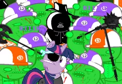 Size: 650x450 | Tagged: artist needed, axe, biscuits (homestuck), derpibooru import, eggs (homestuck), egg timer, eyepatch, hearts boxcars, homestuck, mace, midnight crew, oven, safe, source needed, temporal clones, the felt, twilight sparkle, weapon, you hate time travel