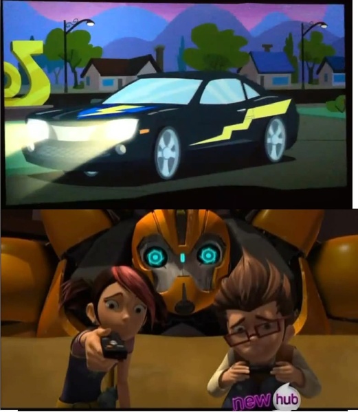 Size: 1366x1572 | Tagged: safe, derpibooru import, flash sentry, equestria girls, equestria girls (movie), bumblebee, car, chevrolet, chevrolet camaro, flash sentry's car, hub logo, miko, miko nakadai, raf, reaction image, supercar, transformers