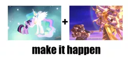 Size: 1500x700 | Tagged: asura, asura's wrath, chakravartin, derpibooru import, exploitable meme, game, magical mystery cure, make it happen, meme, princess celestia, princess celestia's special princess making dimension, safe, twilight sparkle