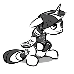 Size: 800x800 | Tagged: safe, artist:danielpon, derpibooru import, twilight sparkle, twilight sparkle (alicorn), alicorn, pony, clothes, female, mare, monochrome, solo