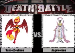 Size: 838x600 | Tagged: safe, derpibooru import, sunset shimmer, angewomon, equestria girls, equestria girls (movie), death battle, digimon, exploitable meme, meme, meta, sunset satan