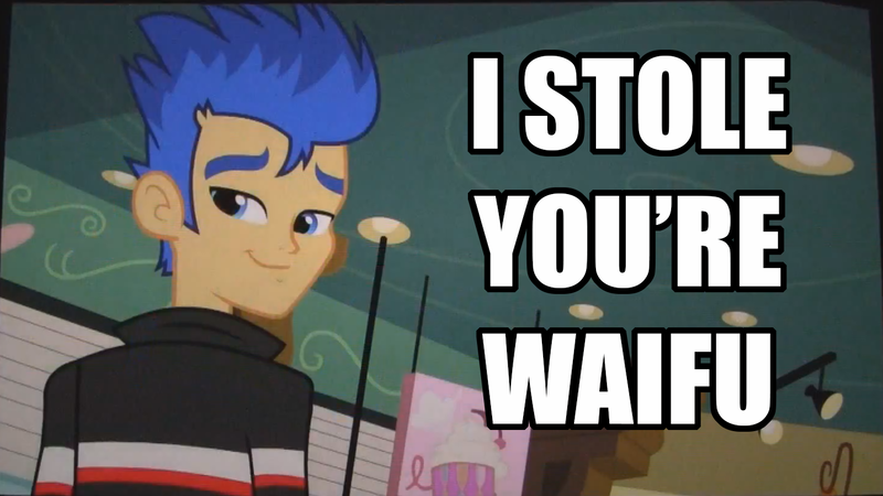 Size: 1455x818 | Tagged: safe, derpibooru import, edit, edited screencap, screencap, flash sentry, equestria girls, equestria girls (movie), caption, equestria girls drama, exploitable meme, grammar error, image macro, meme, solo, text, troll, waifu thief