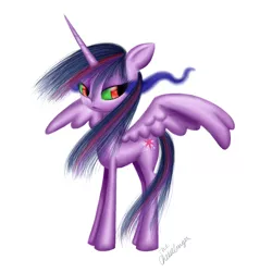 Size: 894x894 | Tagged: safe, artist:thecheeseburger, derpibooru import, twilight sparkle, twilight sparkle (alicorn), alicorn, pony, dark magic, female, magic, mare, solo, sombra eyes, spread wings, wings