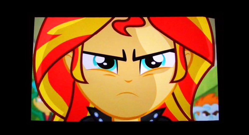 Size: 1301x707 | Tagged: safe, derpibooru import, screencap, snails, snips, sunset shimmer, equestria girls, equestria girls (movie), fourth wall, stare