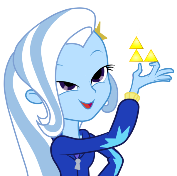 Size: 750x746 | Tagged: safe, derpibooru import, trixie, equestria girls, equestria girls (movie), exploitable meme, fail, look what trixie found, meme, newbs can't triforce, simple background, solo, the legend of zelda, transparent background, triforce, vector