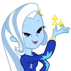 Size: 750x746 | Tagged: safe, derpibooru import, trixie, equestria girls, equestria girls (movie), exploitable meme, fail, look what trixie found, meme, newbs can't triforce, simple background, solo, the legend of zelda, transparent background, triforce, vector