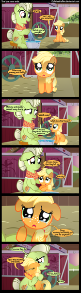 Size: 1000x3600 | Tagged: applejack, applejack's parents, artist:coltsteelstallion, butt, comic, crying, cute, derpibooru import, feels, female, filly, granny smith, hug, jackabetes, plot, sad, safe, tower of pimps