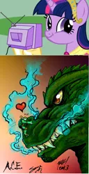 Size: 560x1096 | Tagged: safe, derpibooru import, twilight sparkle, twilight sparkle (alicorn), alicorn, kaiju, pony, crossover, exploitable meme, faic, female, godzilla, godzilla (series), mare, meme, michelangelo, obligatory pony, smirk, teenage mutant ninja turtles, tv meme, twiface