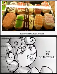 Size: 537x700 | Tagged: derpibooru import, donut, exploitable meme, food, meme, safe, sushi, sweetie belle, that is beautiful