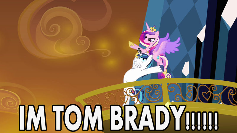 Size: 1280x720 | Tagged: american football, bipedal, derpibooru import, edit, edited screencap, epic wife tossing, fastball special, horn, horn crystals, magic suppression, meme, nfl, princess cadance, safe, screencap, shining armor, the crystal empire, tom brady