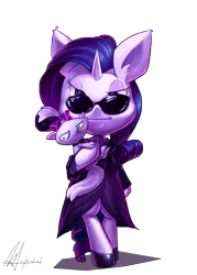 Size: 3082x4311 | Tagged: safe, artist:jggjqm522, derpibooru import, opalescence, rarity, pony, bipedal, clothes, sunglasses