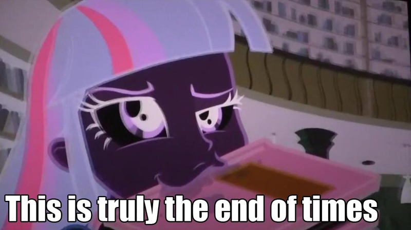 Size: 1012x568 | Tagged: safe, derpibooru import, edit, edited screencap, screencap, twilight sparkle, equestria girls, equestria girls (movie), :3, berk, cropped, derp, doom paul, drool, eating, exploitable meme, faic, inverted colors, meme, mouth hold, nom, solo