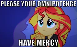 Size: 654x402 | Tagged: safe, derpibooru import, princess luna, sunset shimmer, equestria girls, equestria girls (movie), begging, caption, cd-i, image macro, text, the legend of zelda, vice principal luna, zelda cdi, zelda: the wand of gamelon