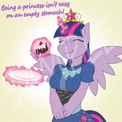 Size: 1000x1000 | Tagged: safe, artist:lil miss jay, derpibooru import, twilight sparkle, twilight sparkle (alicorn), alicorn, anthro, big crown thingy, eating, element of magic, jewelry, regalia, solo