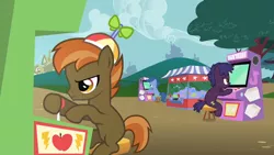Size: 640x360 | Tagged: apple bytes, arcade, arcade game, archer (character), button mash, crane game, derpibooru import, gamer, hearts and hooves day, hearts and hooves day (episode), high score, safe, scootablue, screencap