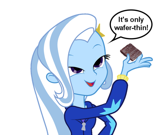 Size: 522x441 | Tagged: safe, derpibooru import, trixie, equestria girls, exploitable meme, look what trixie found, meme, monty python, monty python's the meaning of life, mr. creosote, solo, wafer thin mint