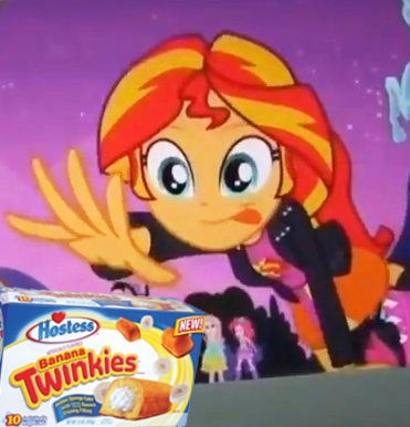 Size: 371x386 | Tagged: safe, derpibooru import, edit, edited screencap, screencap, sunset shimmer, equestria girls, equestria girls (movie), cropped, exploitable meme, food, meme, solo focus, sunset shimmer reaching for things, tongue out, twinkies