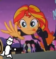 Size: 371x386 | Tagged: safe, derpibooru import, edit, edited screencap, screencap, sunset shimmer, equestria girls, equestria girls (movie), cropped, exploitable meme, meme, solo focus, sunset shimmer reaching for things, tongue out, yahtzee, zero punctuation