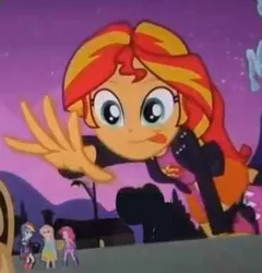 Size: 371x386 | Tagged: safe, derpibooru import, edit, edited screencap, screencap, fluttershy, pinkie pie, rainbow dash, sunset shimmer, equestria girls, equestria girls (movie), exploitable meme, implied vore, meme, micro, sunset shimmer reaching for things