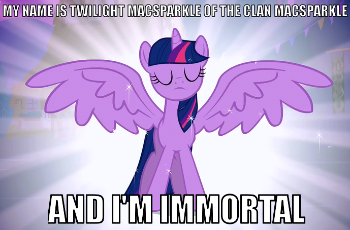 Size: 689x454 | Tagged: safe, derpibooru import, twilight sparkle, twilight sparkle (alicorn), alicorn, pony, bad idea, caption, female, highlander, image macro, mare, text