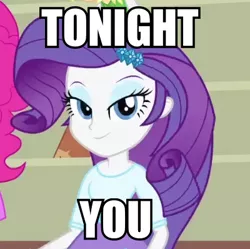 Size: 400x398 | Tagged: safe, derpibooru import, rarity, equestria girls, equestria girls (movie), bedroom eyes, caption, image macro, text, tonight you
