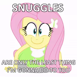 Size: 720x717 | Tagged: safe, artist:masem, derpibooru import, fluttershy, equestria girls, equestria girls (movie), bronybait, caption, happyshy, image macro, imma snuggle you, looking at you, simple background, snuggling, solo, text, white background