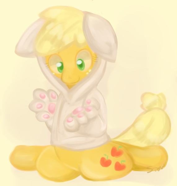 Size: 857x900 | Tagged: applecat, applejack, artist:sion, cat hoodie, cat's pajamas, clothes, costume, derpibooru import, hoodie, kigurumi, pajamas, safe, solo