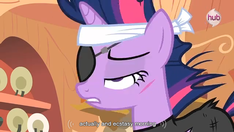 Size: 1366x768 | Tagged: caption, cut, derpibooru import, edit, edited screencap, future twilight, golden oaks library, hub logo, it's about time, meme, safe, screencap, solo, twilight sparkle, youtube caption