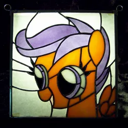 Size: 1900x1900 | Tagged: artist:fetchbeer, craft, custom, derpibooru import, irl, photo, safe, scootaloo, stained glass, stained glass (irl), toy