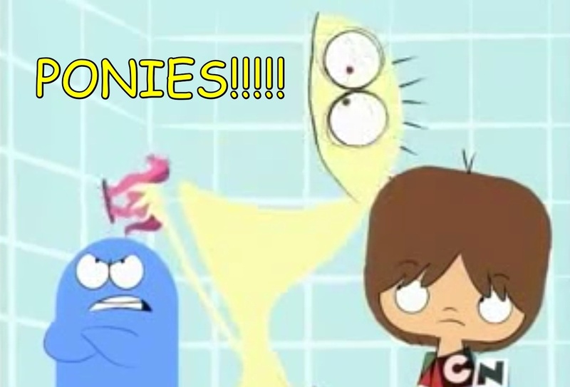 Size: 1526x1036 | Tagged: barely pony related, bloo (foster's), cartoon network, cheese (foster's home for imaginary friends), comic sans, derpibooru import, foster's home for imaginary friends, mac, mac (foster's), microcosm, reaction image, safe, text